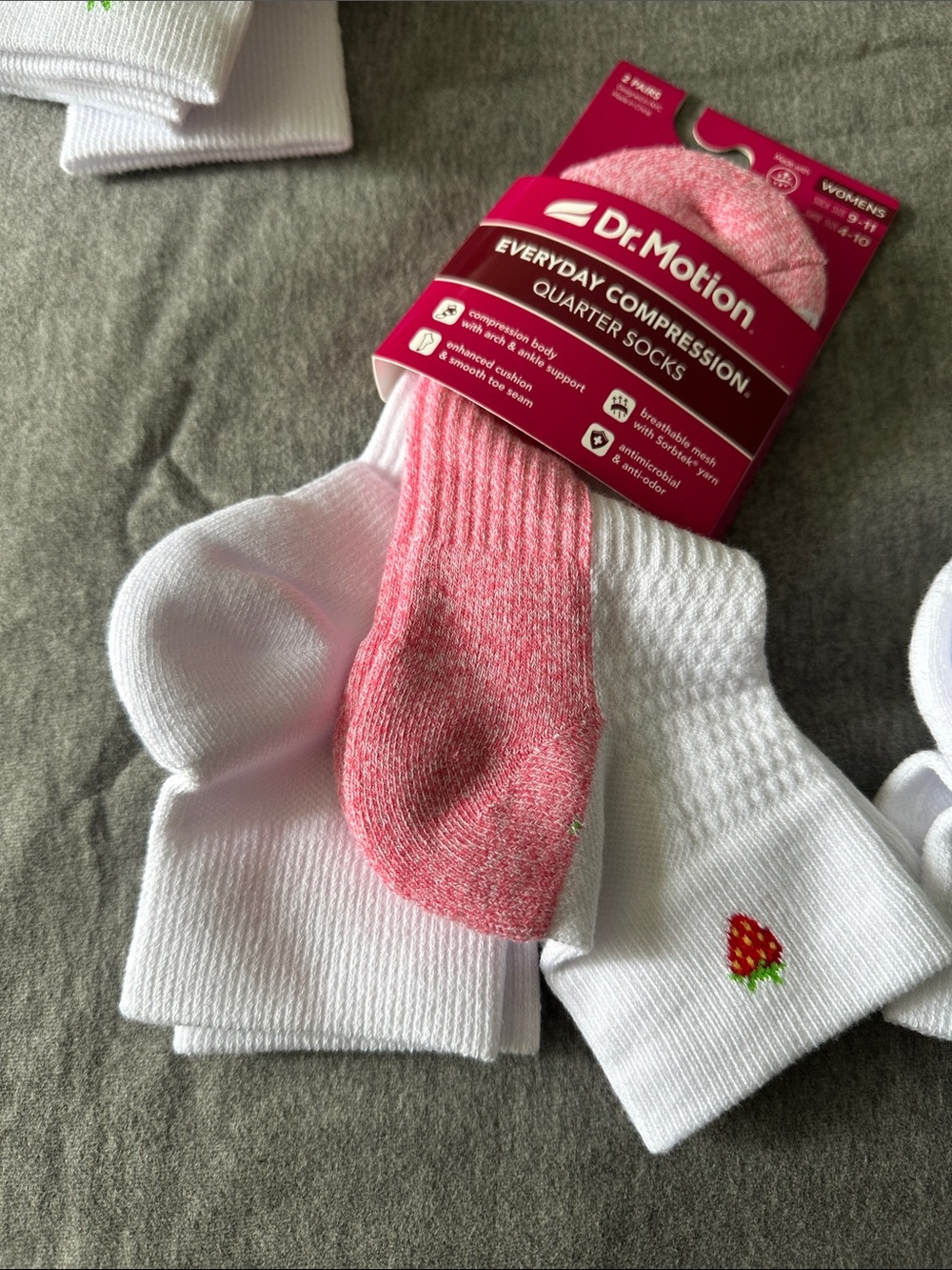 Women's Everyday Compression Quarter Socks - Mint & Pink Accents - Picture 4 of 5